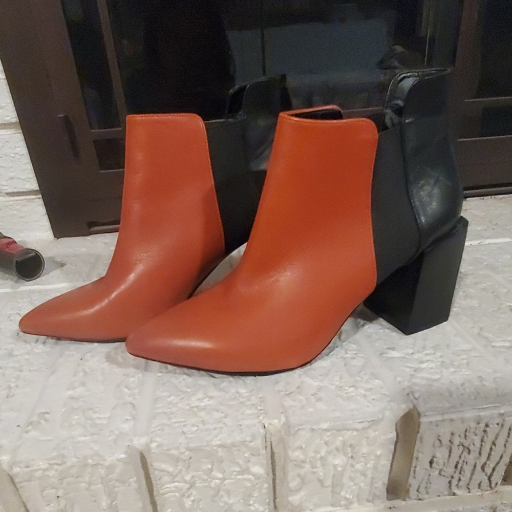 Zara leather ankle boot with chunky heel